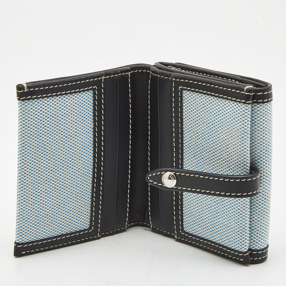BURBERRY Light Blue/Black Canvas and Leather Luna French Wallet - Picture 2 of 8